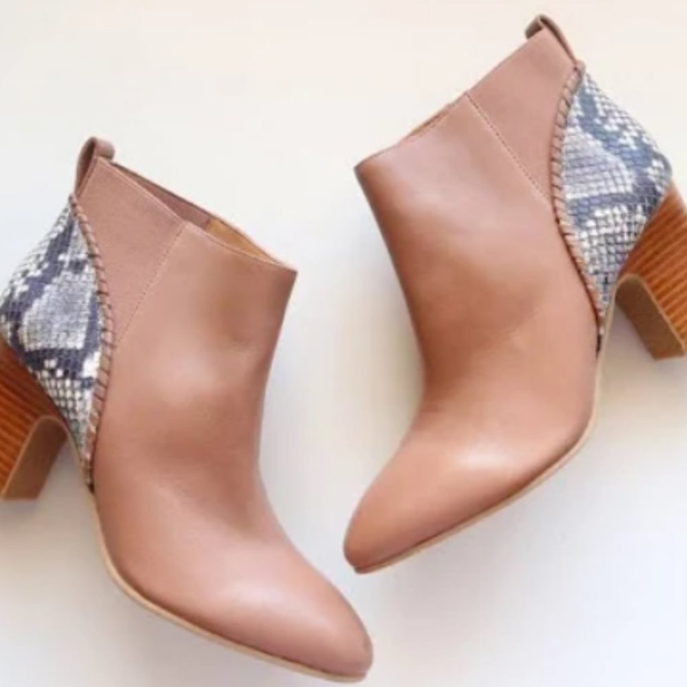 Jack Rogers Tan Poppy Ankle Booties with Snakeskin Detail